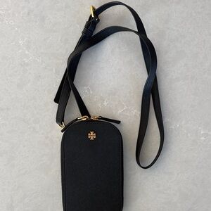 Tory Burch Black and Gold Emerson  Crossbody phone case